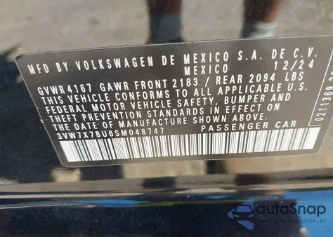 2025 Volkswagen Jetta 1.5T Se from USA, damaged, VIN 3VW7X7BU6SM048747